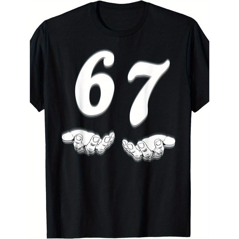 Men s 67 Meme Graphic Tee Crew Neck 6 &7 Hands Print Black Casual Birthday Party Gift 6XL чёрный