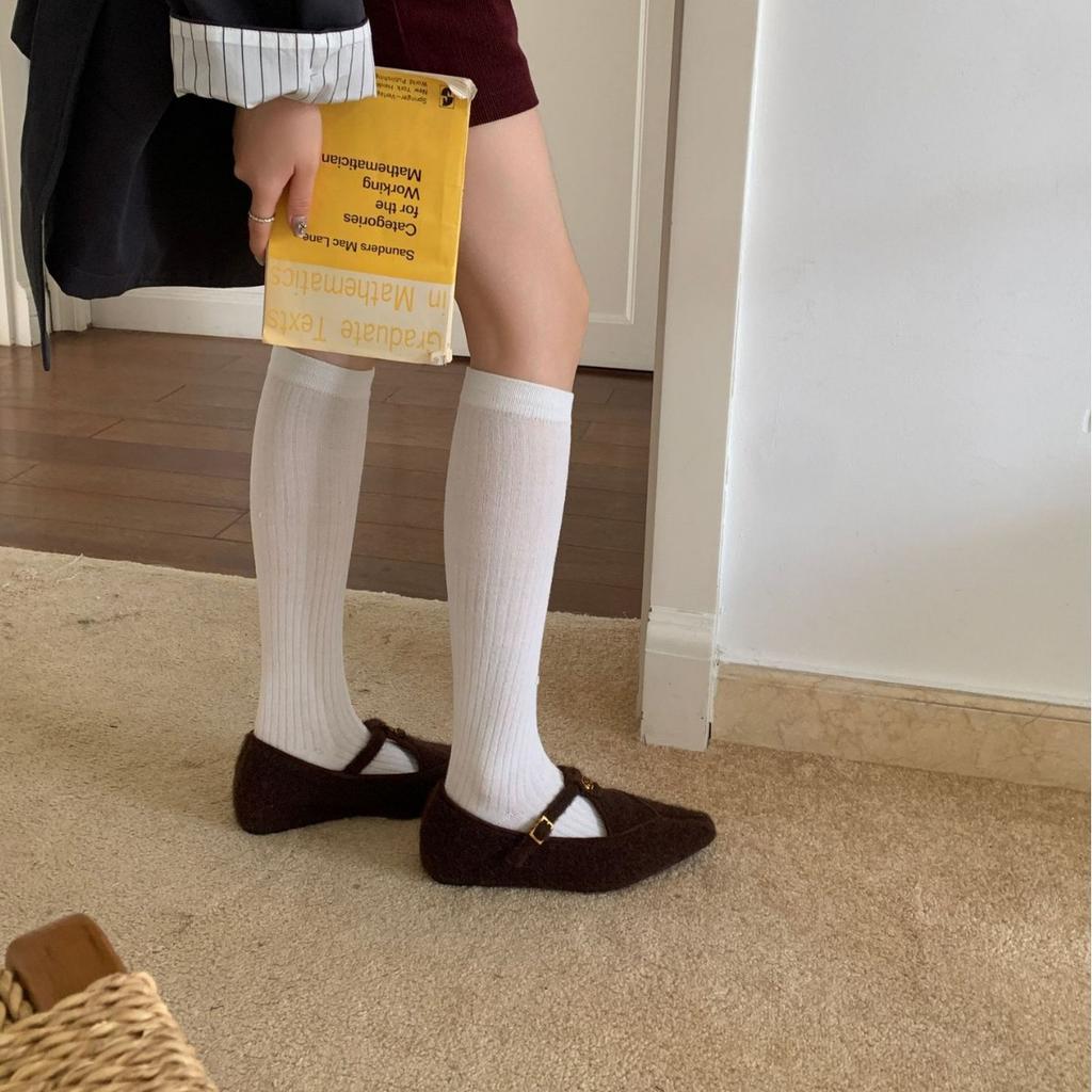 2025 autumn and winter new pointed one-word with fluffy plush inner increase commuting soft-soled women's and women's single shoes