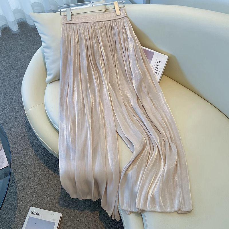 Apricot Glazed Ice Silk Women's Wide-Leg Pants: Summer 2026, Lightweight, Good Drape, 3/4 To 9/10 Length.