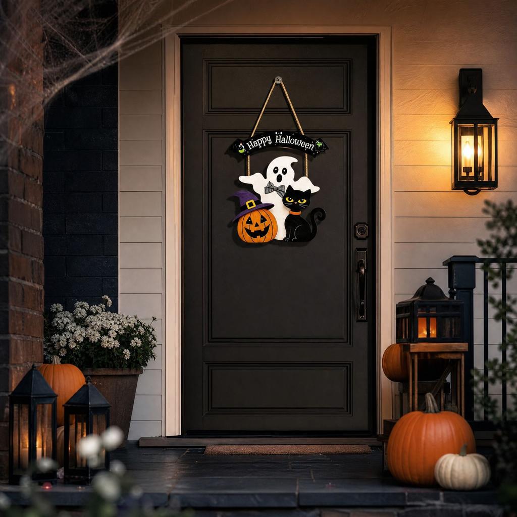 Halloween Welcome Sign with Pumpkin Design for Front Door Wall Hanging Decor