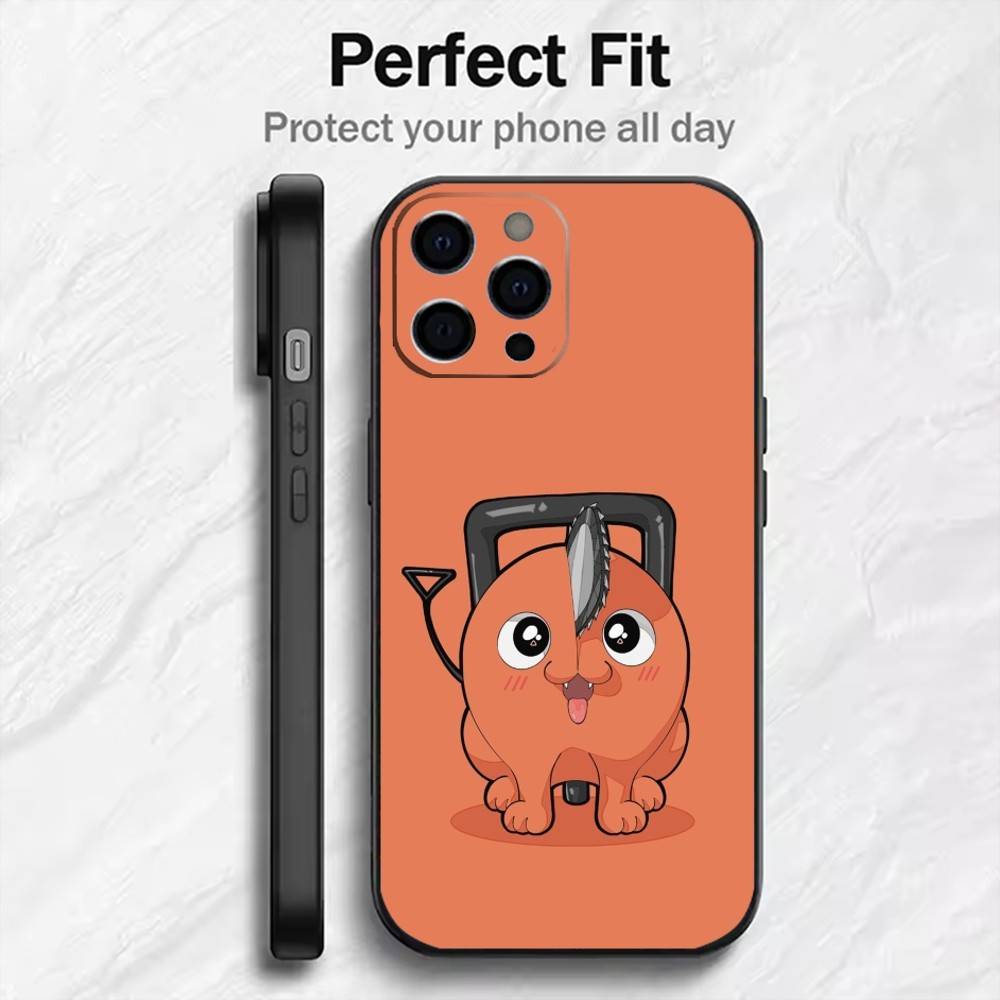 Anime P-Pochita  Phone Case For iPhone17,16,15,14,13,12 Plus,Max Soft Silicone Black Cover