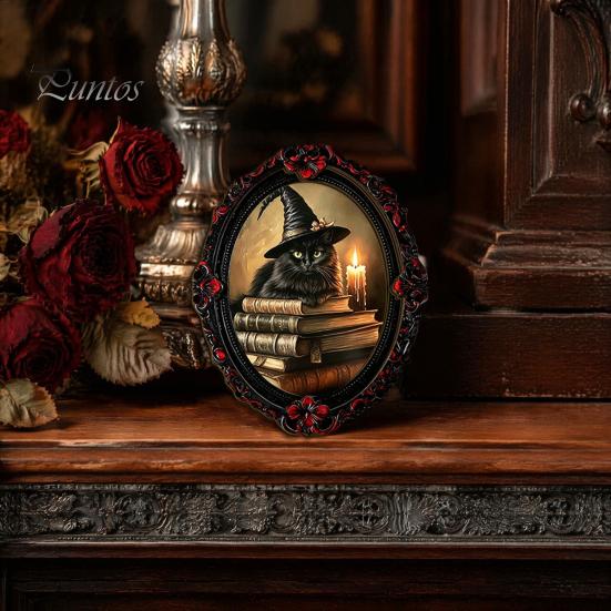 Dark Academia Home Accessories Halloween Wooden Refrigerator Magnet, Vintage Gothic Fridge Magnets, Oval Frame Decorative Metal Surface Magnets
