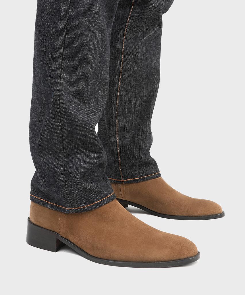 Firenze Atelier Hidden Zipper Detail Slim Toe Suede Zip-Up Boots 3343-Qs [Mid Brown]