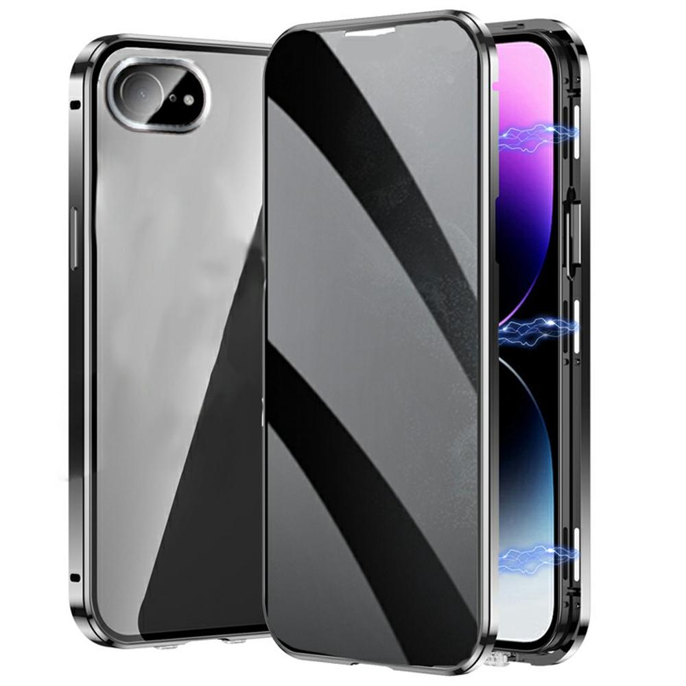 

Для iPhone 16e Чехол Анти-шпион Двустороннее Закаленное Стекло+Магнитная Металлическая Рамка Чехол для Телефона Black