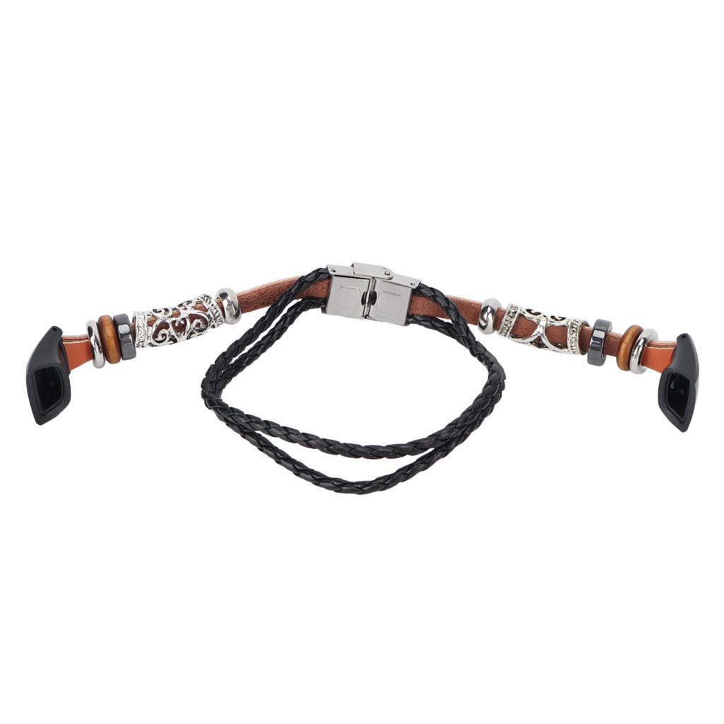 Retro Sports Watch Band Metal Beads Leather Wrist Watch Strap Replacement for 5 4
