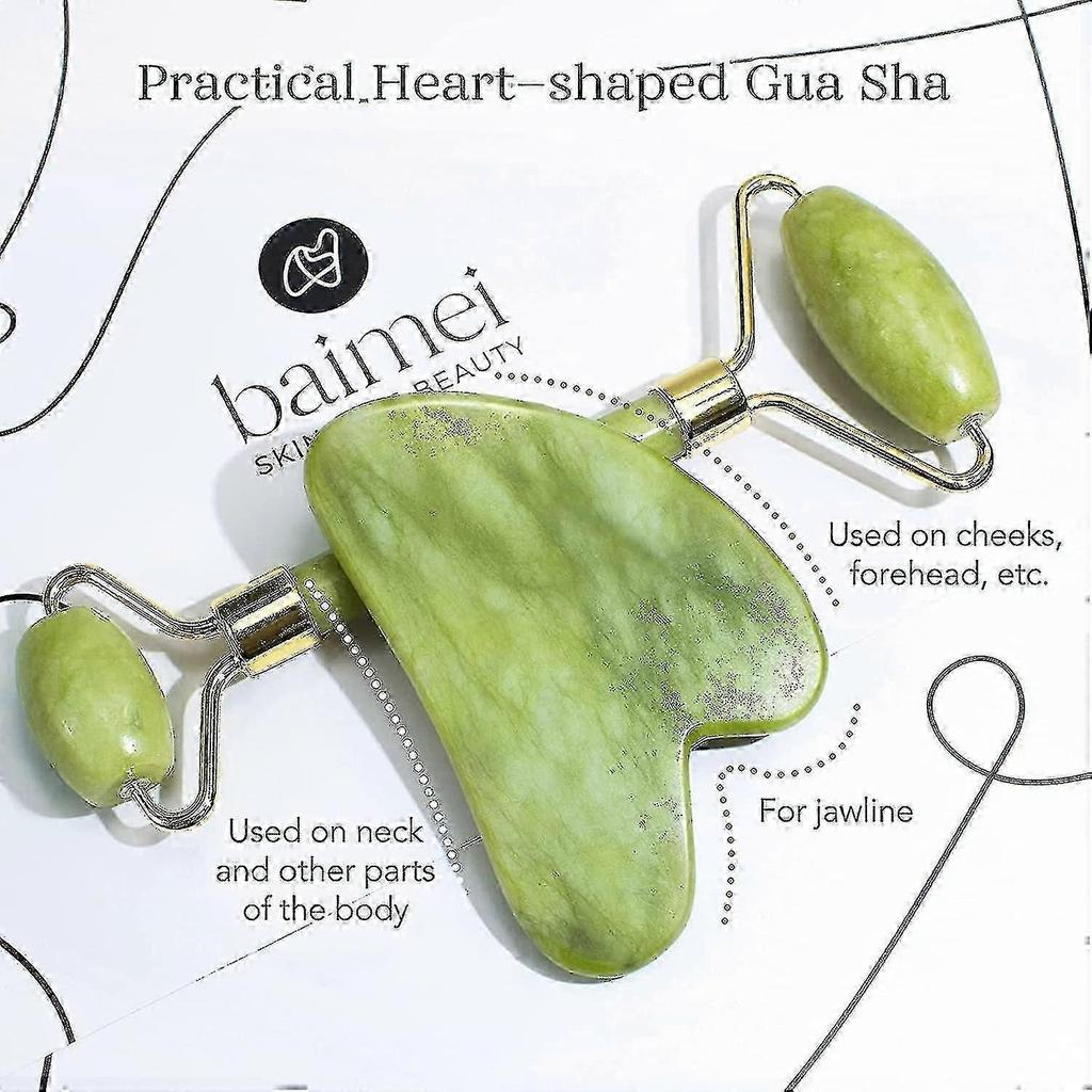 Jade Roller Gua Sha Set Face Roller And Gua Sha Facial Tools For Skin Care Routine And Puffiness-green
