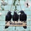 Vintage Style Wall Plaque Halloween Crow Door Hanger Sign, Wooden Black Welcome Gothic Natural Hemp Rope Sign Hanging Plaque, Rustic Outdoor Decor for