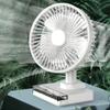 Desktop Clock Fan 90 Egree Shaking Head Height Wind Speed Adjustable 3600mAh Type-C Chargeable Light Portable Fan