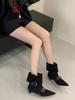2025 höst och vinter Europeisk och amerikansk ny nischdesign retro franska korta stövlar spetsiga westernstövlar medelhöga stövlar damstövlar