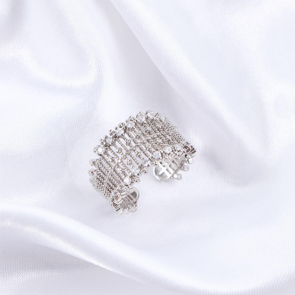 Hip-hop Copper Opening Adjustable Ring Female Finger Ring Korean Style Ring Rhinestone Ring