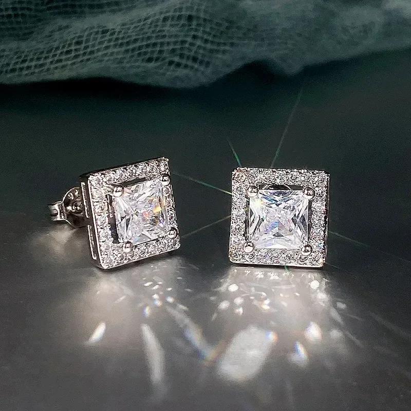 

Ne W Luxury Princess Cut Cz Stud Earrings Color Accessories For Lady S Vintage Party Elegant Versatile Women