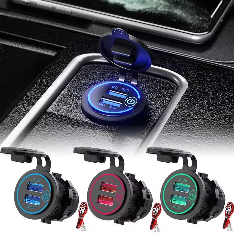 Quick Charge 3.0 Dual USB Car Charger Waterproof 12V/24V QC3.0 USB Fast Charger Socket Power Outlet with Touch Switch