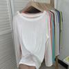 Haut à manches longues pour femmes, couleur unie, style d'été micro-transparent, t-shirt à col rond, vêtements pour dames minimalistes coréens