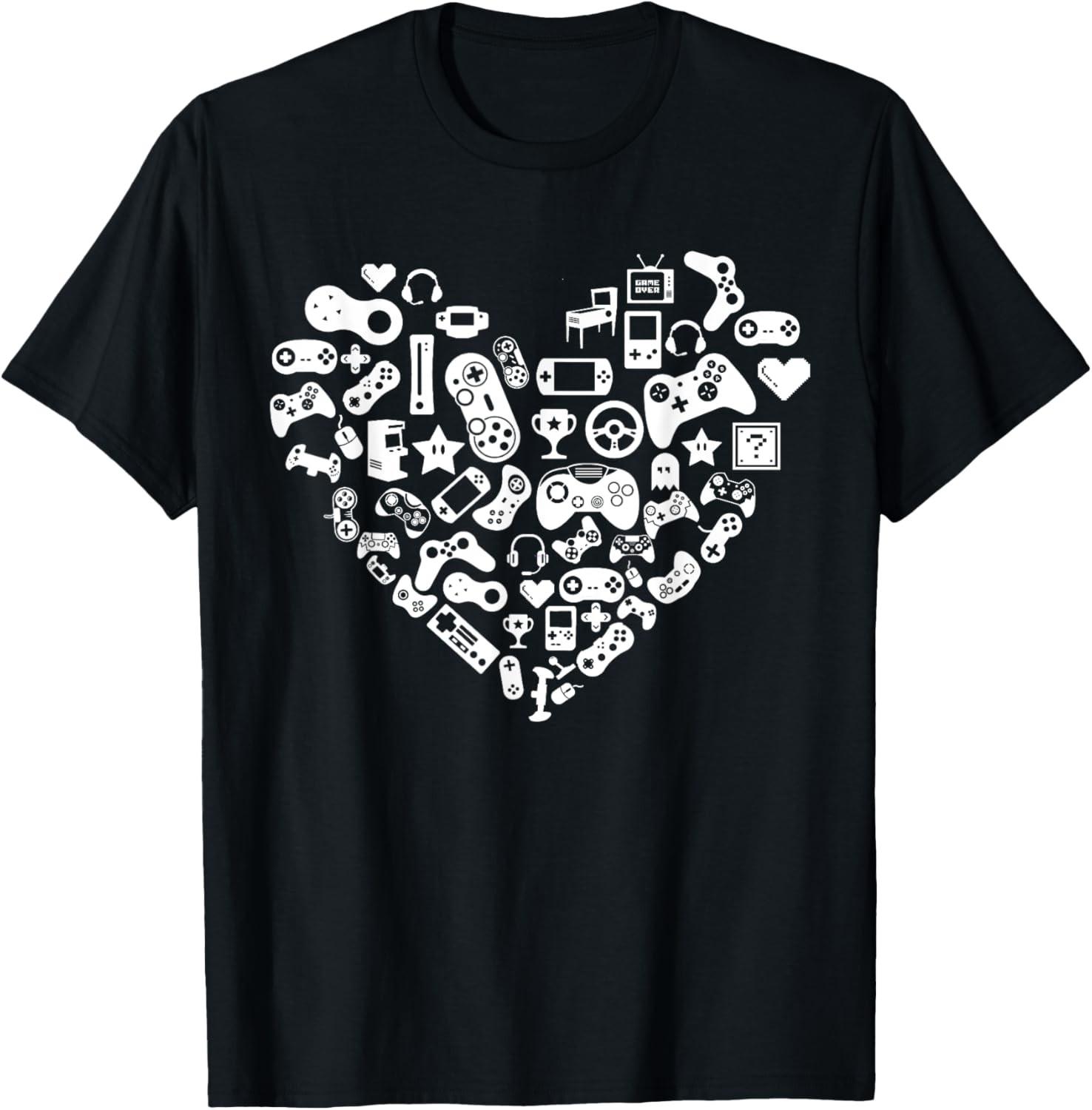Valentines Day Video-game Controller Heart Cool Gaming Gamer T-Shirt S