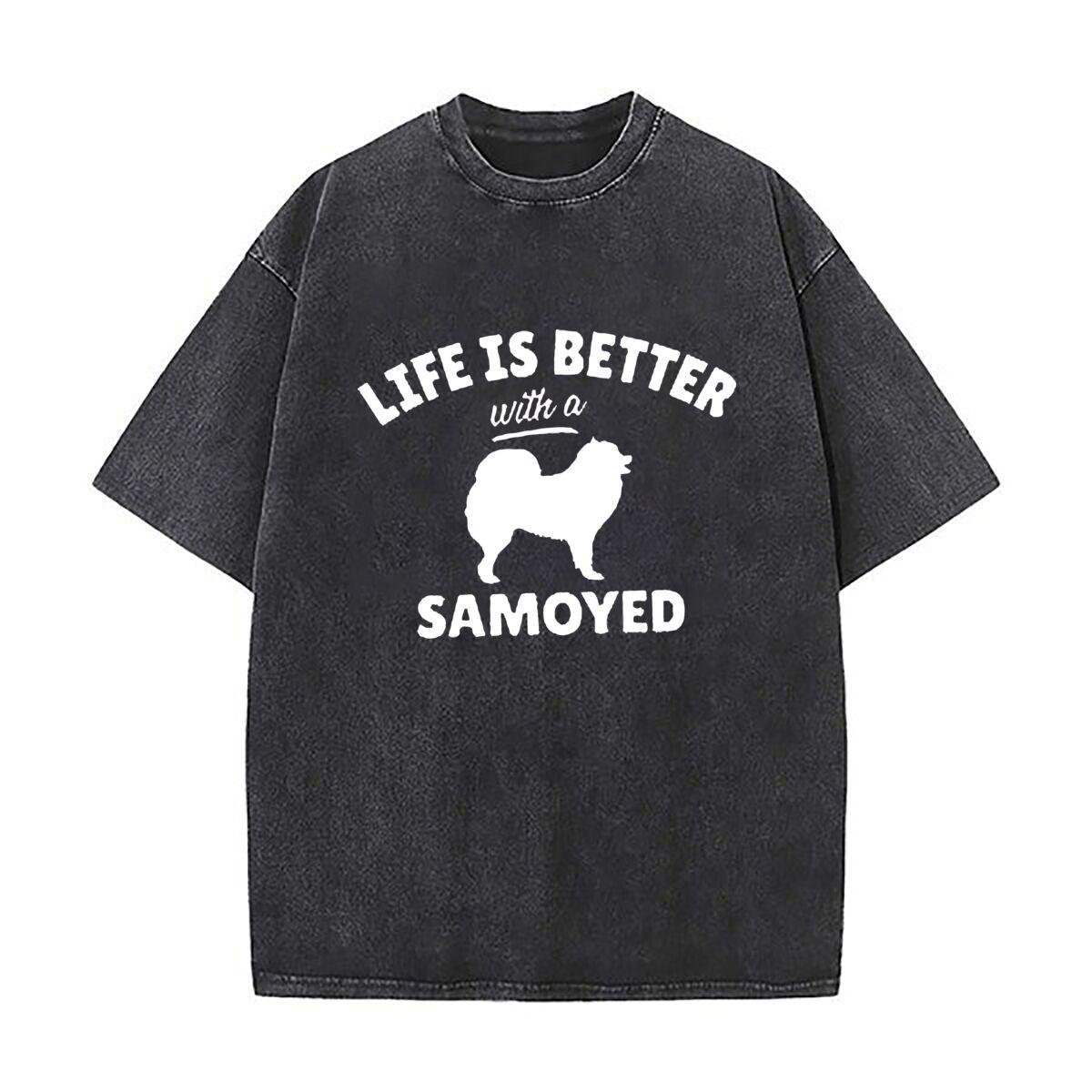 Samoyed Life Pet Love Design Mens Summer Tshirt Short Sleeve Loose Streetwear Short Sleeve Tops S