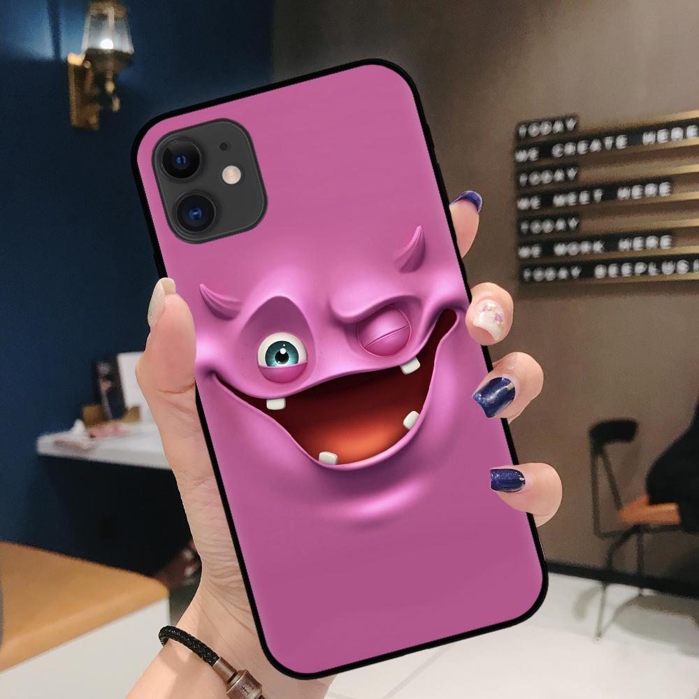 FLYRUI 3D Funny Face Black TPU Soft Phone Case Cover For iPhone SE2 11 Pro XS MAX XS XR 8 7 6 Plus Case 12 Mini 12ProMax