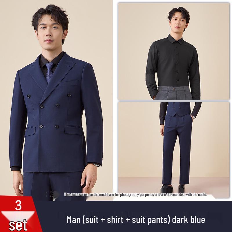 Men's Autumn/Winter Double-Breasted Suit Set - Professional Business Attire for Hotel Managers