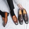 Fashion Men Classic Retro Tassel Shoes Square Head PU One Step Stepping Business Office Fashion Dress Shoes Size 38-46 Men Shoes