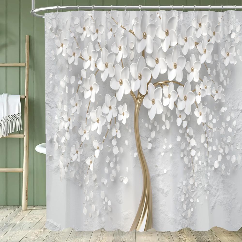 Elegant Bouquet Of Fantastic White Flowers 3D Style Shower Curtain Bathroom Curtain With Bath Rug Carpet Set Floral Home Decor