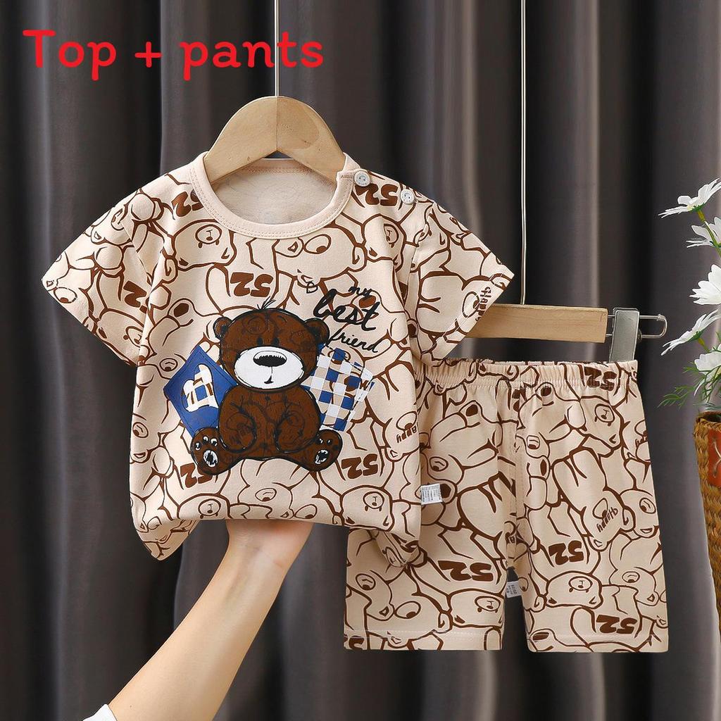 Childrens Summer Cotton T Shirt Shorts Set With Cartoon Prints For Toddler Boys And Girls