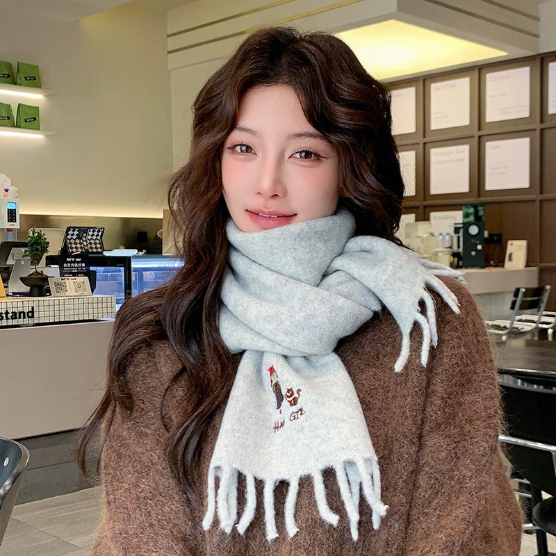 New red scarf women's winter fashion warm knitted wool Korean version of high-end atmosphere scarf tide