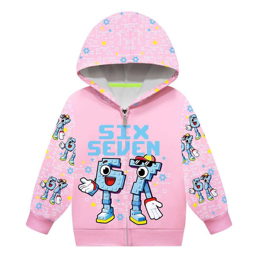 Girls Steal a Brainrot 67 Printed Casual Hooded Zipper Long Sleeves Jacket Coat