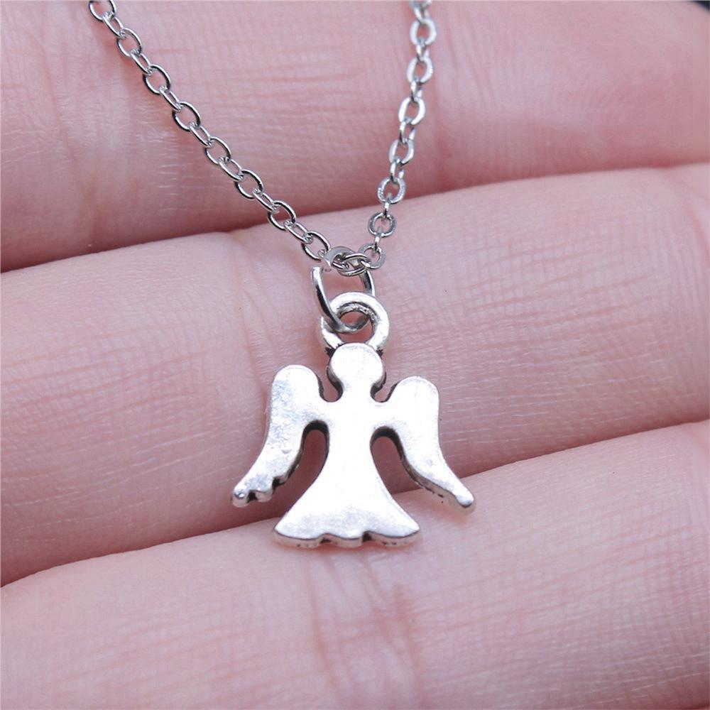Peach Heart Angel Wings Sweet Pendant Antique Silver Metal Boys Collar Necklace High Quality Gift