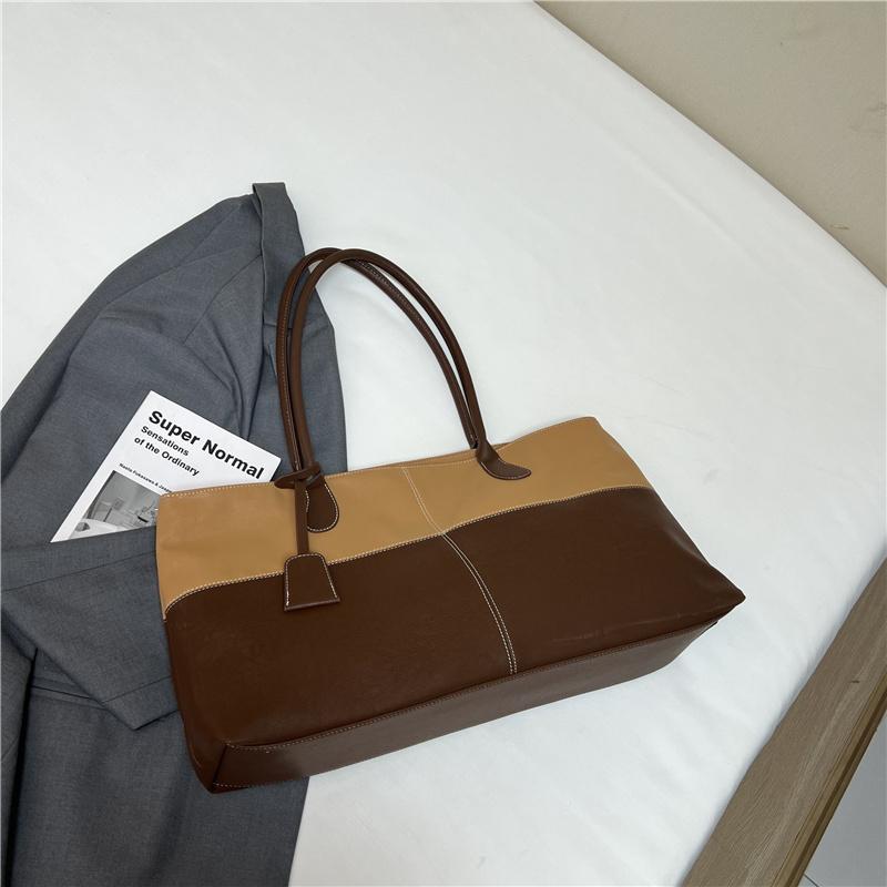 Pu Leather Splicing Bag For Women European Style Commuting Bag Oversize Storage Shopping Tote Ladies Bussiness Handbag