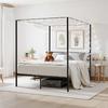 Queen Size Canopy Bed Frame, Metal Canopy Bed with Four Posters Design, Heavy Duty Steel Slats Support, Underbed Storage Space, No Box Spring Needed,