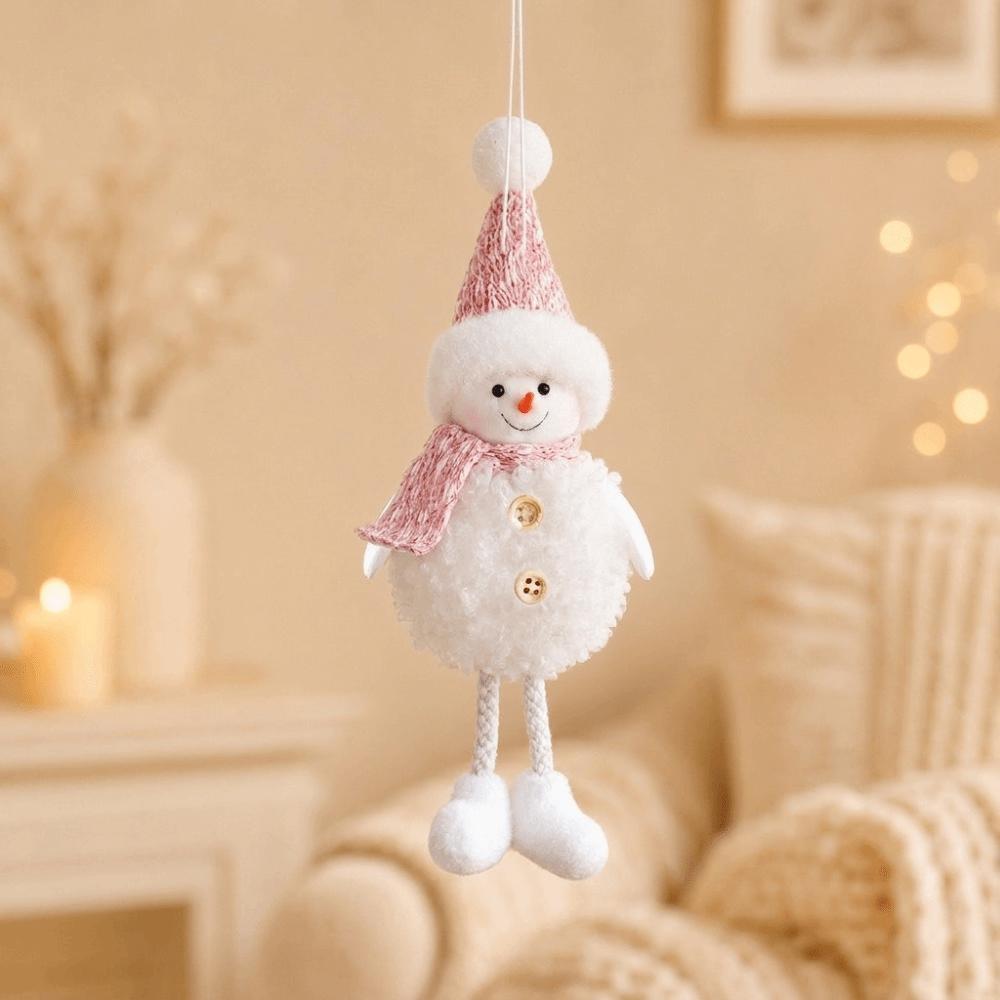 Cartoon Pink White Snowman Ornament Soft Plush Snowman Doll Festive Tree Pendant