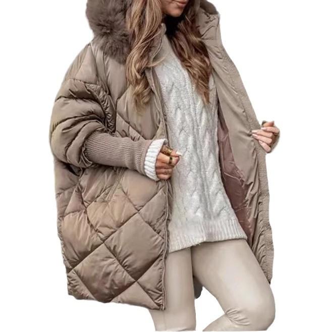 Women Hooded Puffer Coat Fur Trimmed Hood Quilted Winter Long Sleeve Warm Thick Parka Jacket