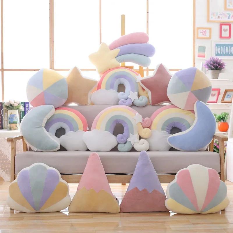 Star Pillow Bedside Net Red Rainbow Pillow Moon Creative Stuffed Toy Girl Heart Cushion Gift Girl Cute Pillow Chair Cushion
