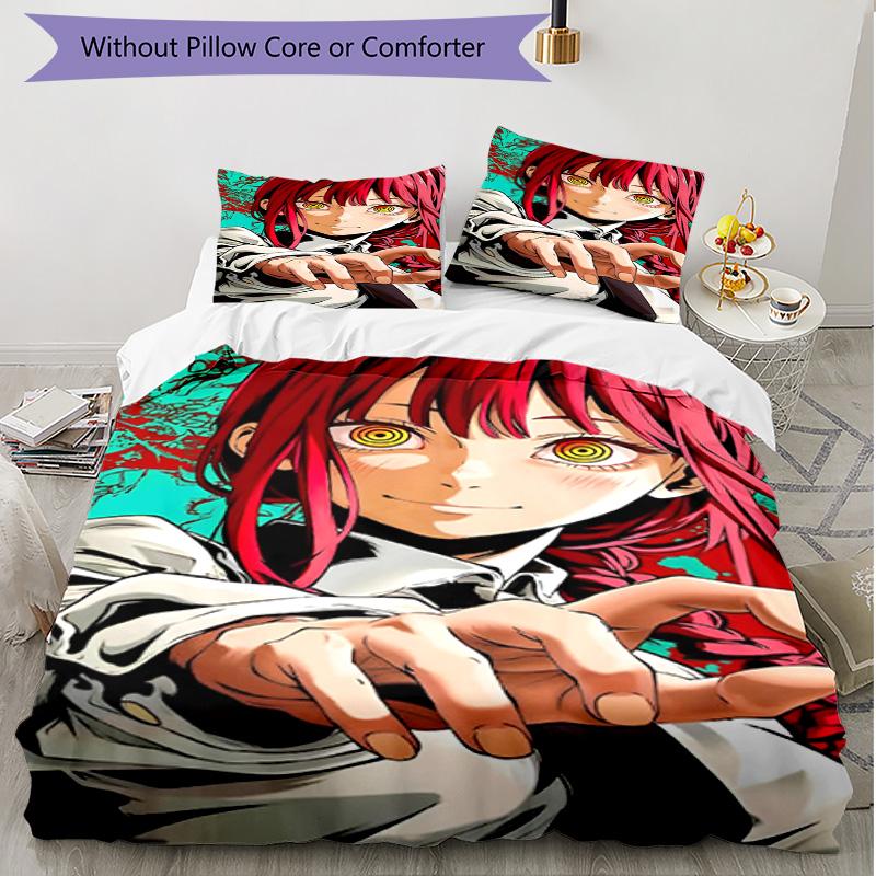 3pcs Duvet Cover Set (1*Duvet Cover + 2*Pillowcase, Without Core), Makima Chainsaw Man Print Soft All‑Season Bedding Set, Home Bedroom Decor Gift