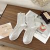 Women's Socks Egg Cloth Label Mid-calf Socks Autumn Linen Pattern Pile Socks Grey Socks