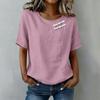 Women Short Sleeve Round Neck Button Shirt Casual Linen Blend Top Lightweight Breathable Summer Blouse with Decorative Buttons