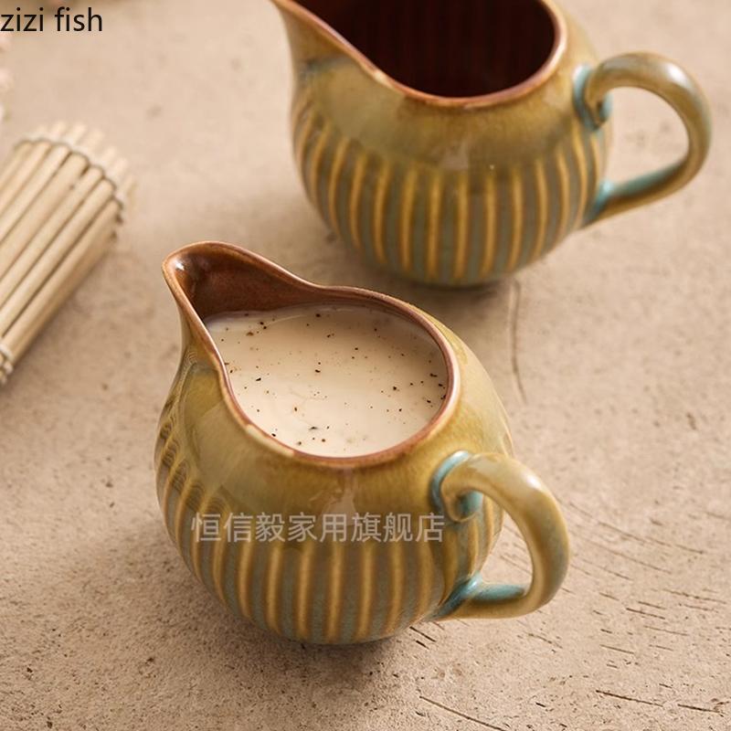 Kiln Changes Ceramic Gravy Boats Steak Sauce Pot Seasoning Sauce Pot Retro Creative Milk Jar Restaurant Specialty Tableware