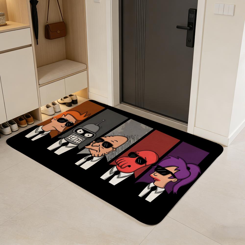 cartoon F-Futurama Floor Mat Flannel Door Mat Non-Slip Absorbent Washable Indoor Home Rug