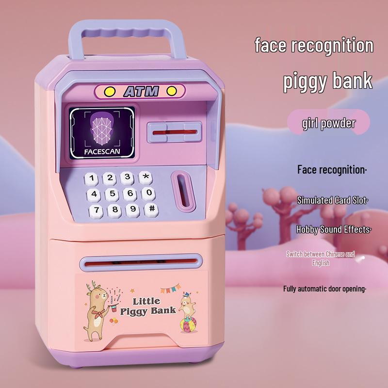 Kids Large Capacity Electric Money Bank with Face Simulation and Automatic Rolling Password Feature 13.5x12x23 cm розовый