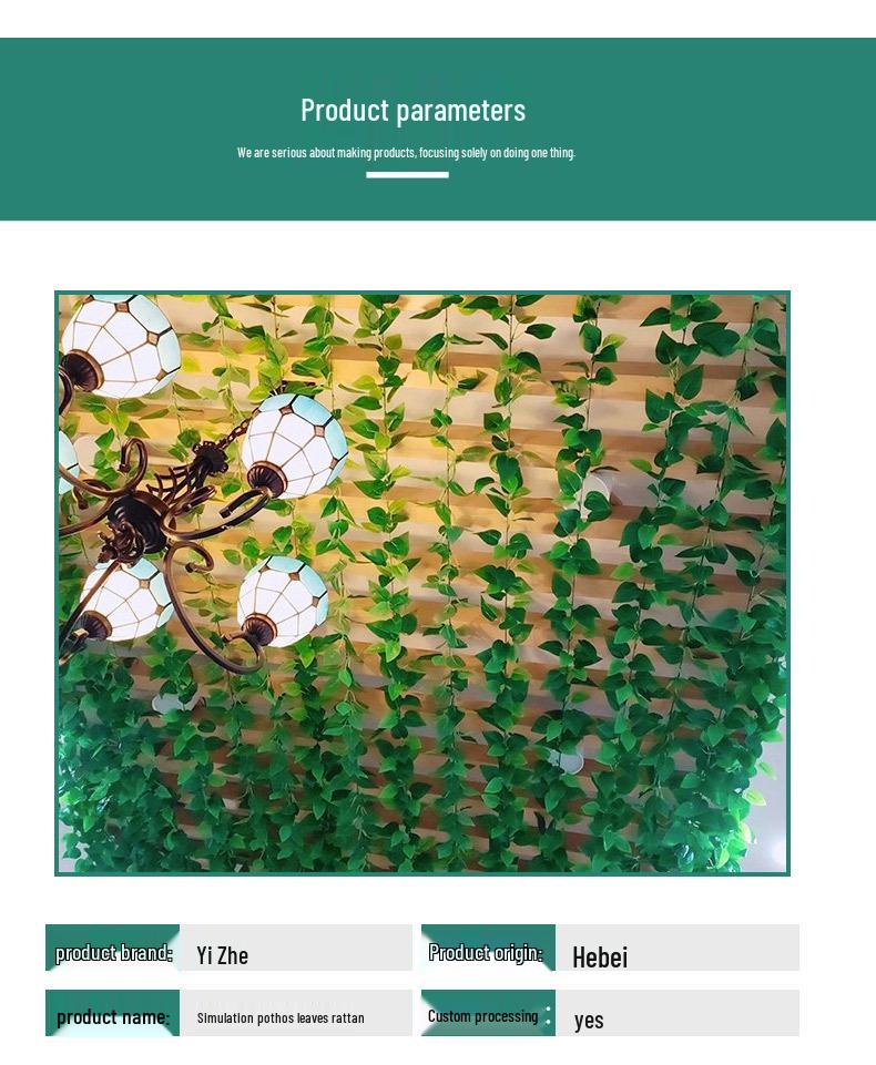 Artificial Rattan Green Pothos Leaf Vine: Decorative Plastic Plant for Ceiling or Home Décor