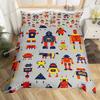 Boys Cartoon Robot Rocket Duvet Cover King Queen Size,Kids Spaceship Bedding Set Starry Galaxy Universe Planet Quilt Cover