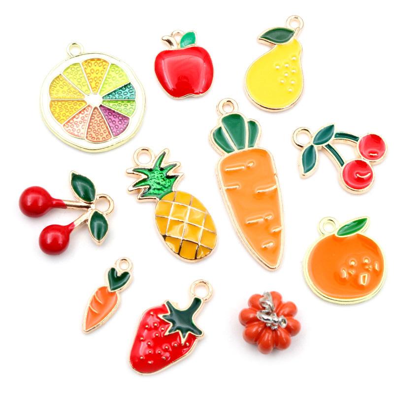 10pcs/lot Fruit Enamel Metal Charms Apple Orange Carrot Pendant for DIY Necklace Bracelet Jewelry Making Findings Supplies