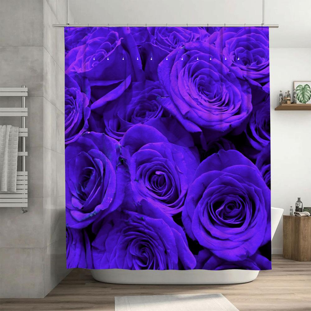 Luxurious Deep Blue Rose Shower Curtain Extra Large Printed Fabric Bath Decor For Home Bathroom