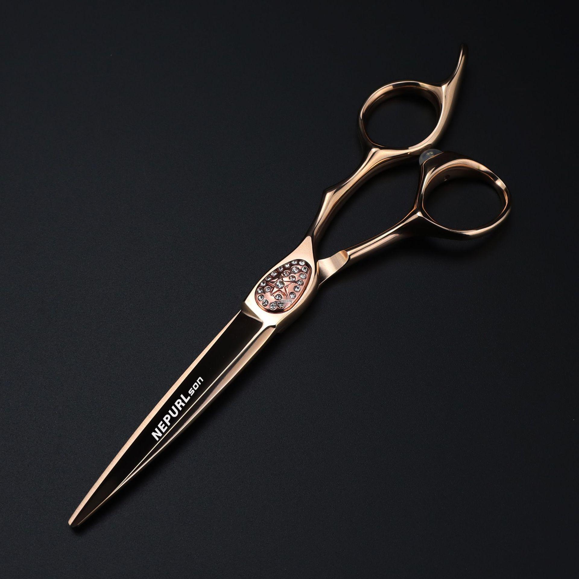 LHG-21 Rose Gold 6 440C Irregular Hairdressing Scissors, Barber Shears, Hairstylist Tool
