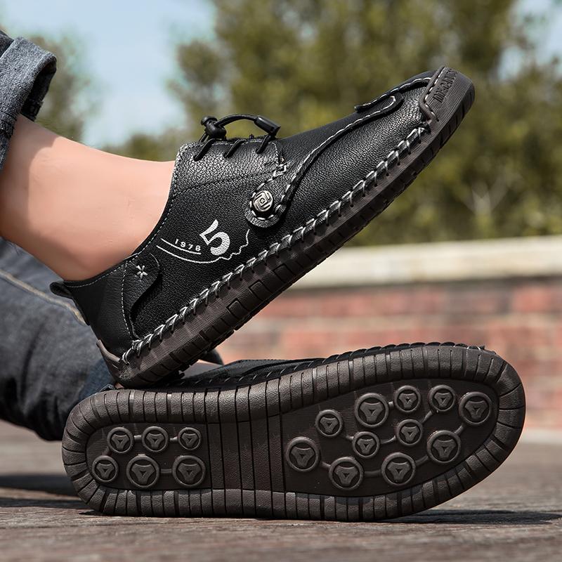 Fashion Handmade Leather Men Shoes Casual Slip on Loafers Breathable Leather Shoes Mens Flats Hot Sale Moccasins Tooling Shoes Plus Size