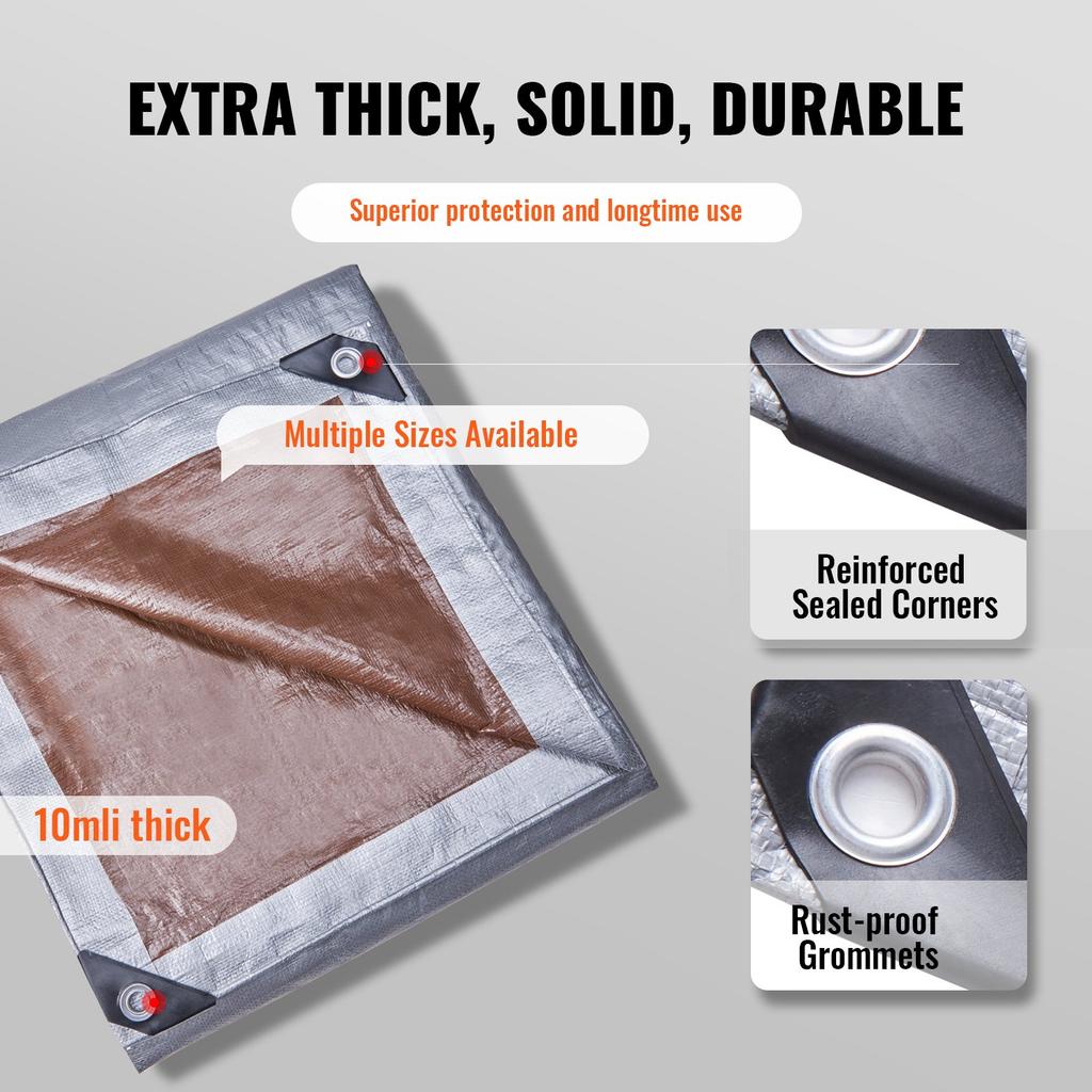 VEVOR Tarp Waterproof 609.6 X 914.4 Cm, Plastic Poly Tarp Cover 0.25 Mm