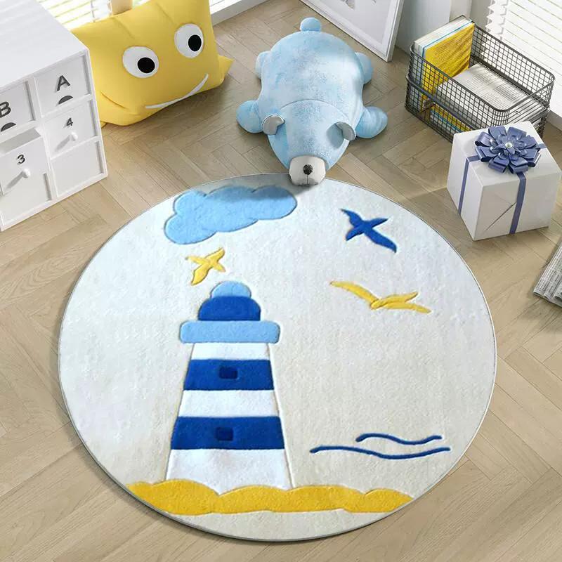 Round Cartoon Plush Carpets Cute Children's Room Decoration Rug Large Area Living Room Rugs Bedroom Bedside Carpet Washable Mats