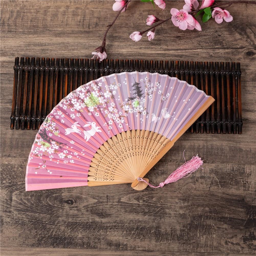 For Cherry Blossom Pattern Folding Fan Handmade with Polyester for Asian Wedding Favor Party Reception and Outdoor Event Use