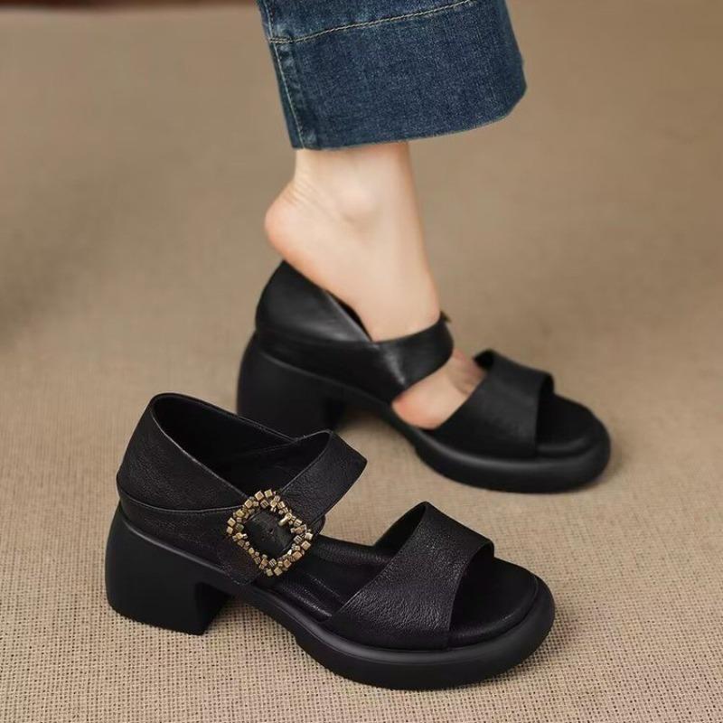 Roman Style Sandals Women's 2026 New Summer Outdoors Wear Casual Heightened Block Heel Shoes