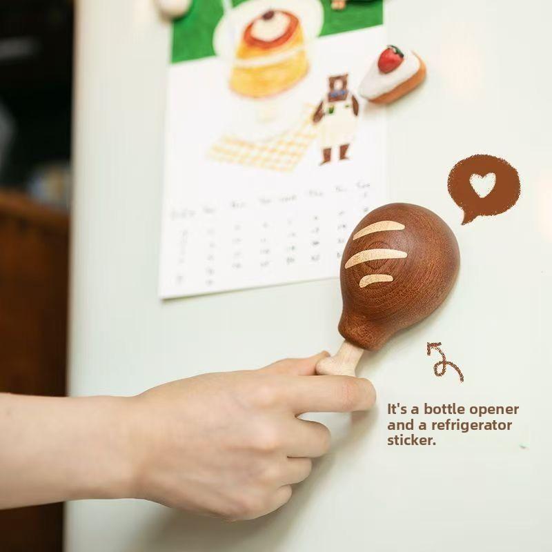 Solid Wood Magnetic Bottle Opener Wall Mounted Beer Opener Home Bar Fridge Decor Accessory Gadget Gift for Men Man Cave