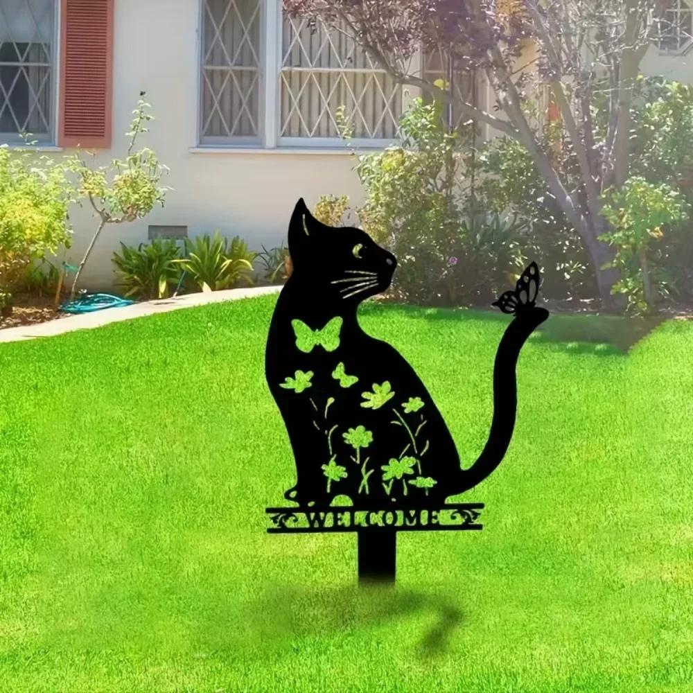 Eine süße Katzen-Gartendekoration aus Eisen, Tiereinsatz, Katzengitter, für den Außenbereich, Garten, Rasendekoration, Innenhof, Kunstdekoration